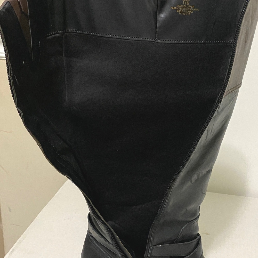 Lauren Ralph Lauren Menna Black Brown Tall Leather Riding Boots Chain Accent 11B - Picture 12 of 12